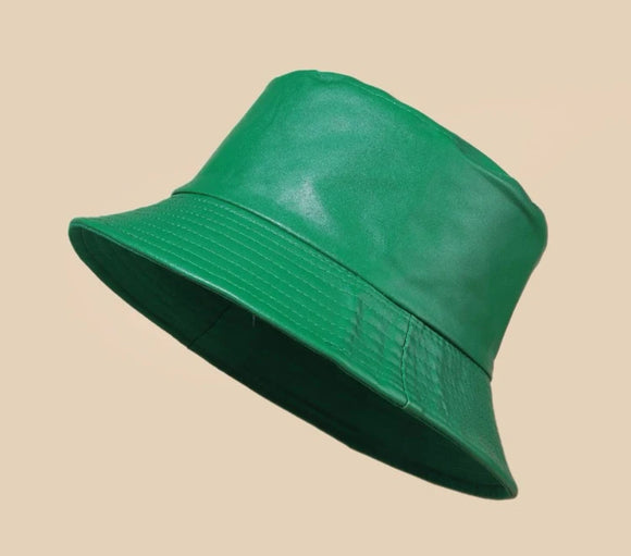 Green Faux Leather Bucket Hat