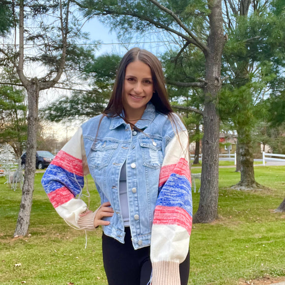 Distressed Sweater Denim Jacket