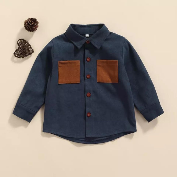 Navy Button-down Corderoy Pocket Flannel