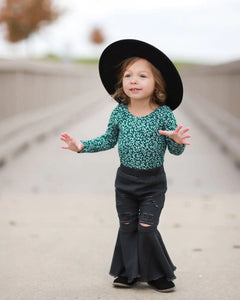 Distressed Black Denim Bell Bottoms